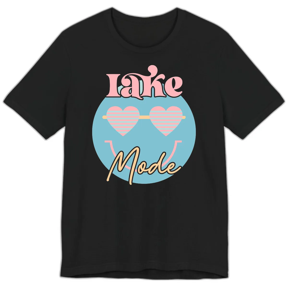 Lake Mode Retro Smiley Face Premium T-Shirt in Black