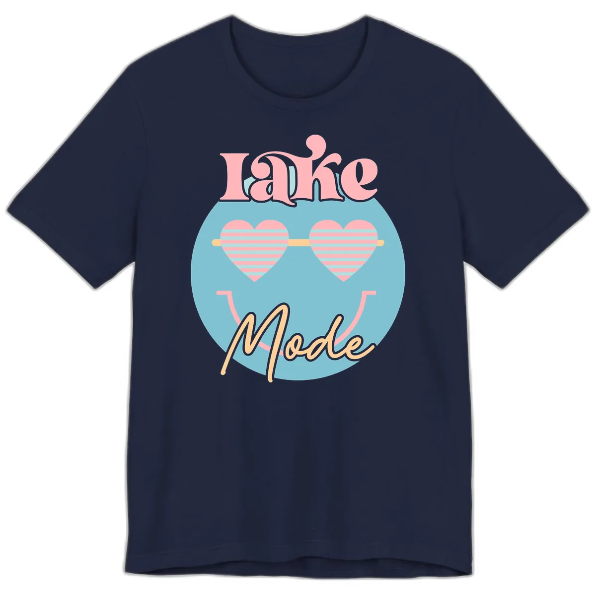 Lake Mode Retro Smiley Face Premium T-Shirt in Navy