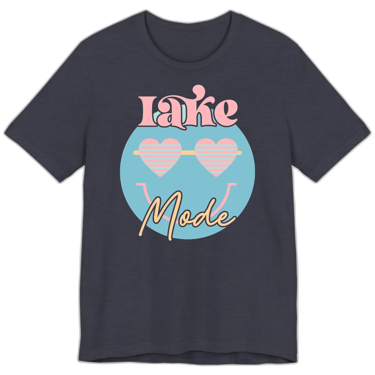 Lake Mode Retro Smiley Face Premium T-Shirt in Heather Midnight Navy