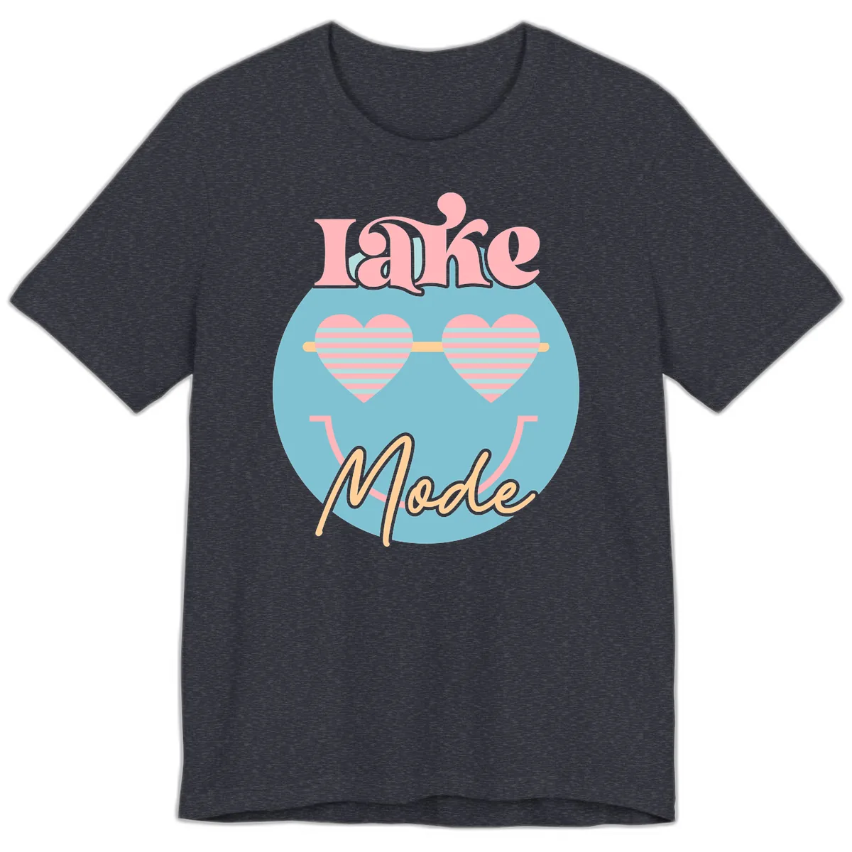 Lake Mode Retro Smiley Face Premium T-Shirt in Heather Navy