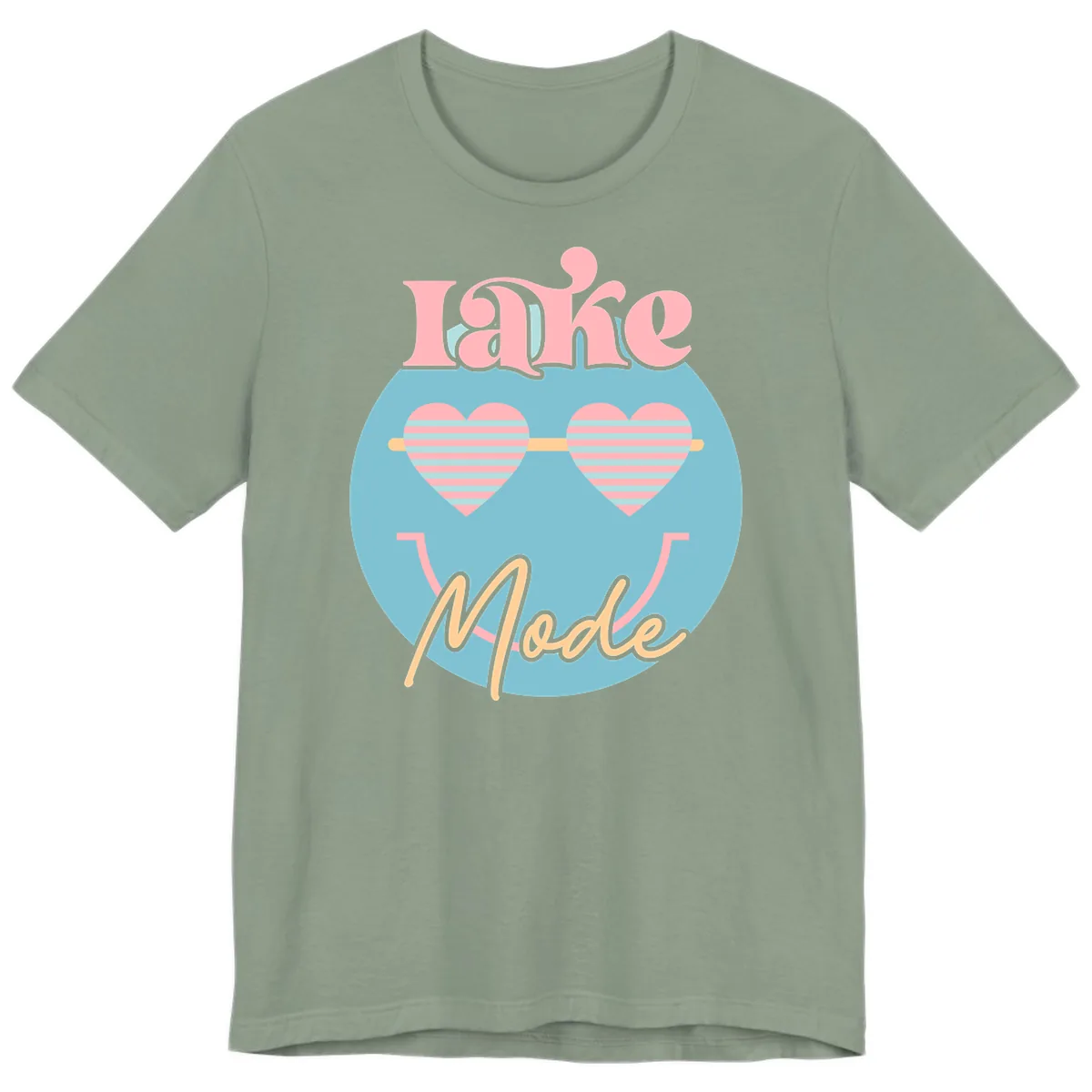Lake Mode Retro Smiley Face Premium T-Shirt in Sage