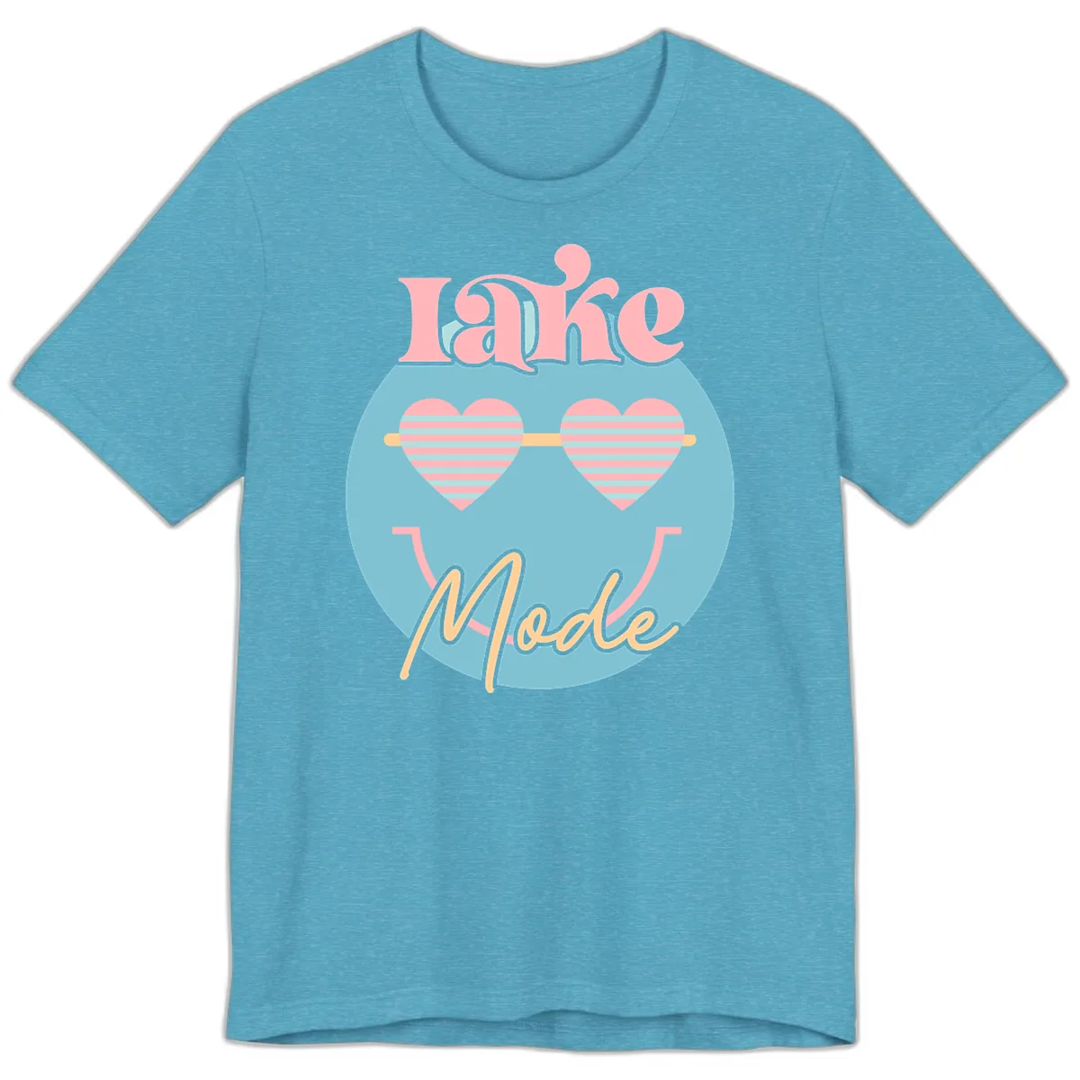 Lake Mode Retro Smiley Face Premium T-Shirt in Heather Aqua