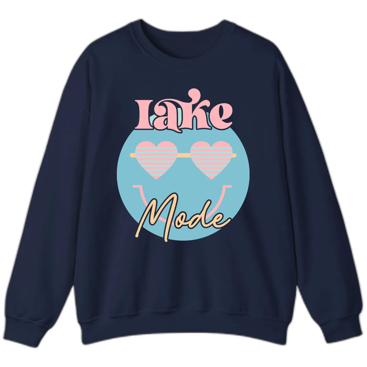 Lake Mode Retro Smiley Face Sweatshirt in Navy