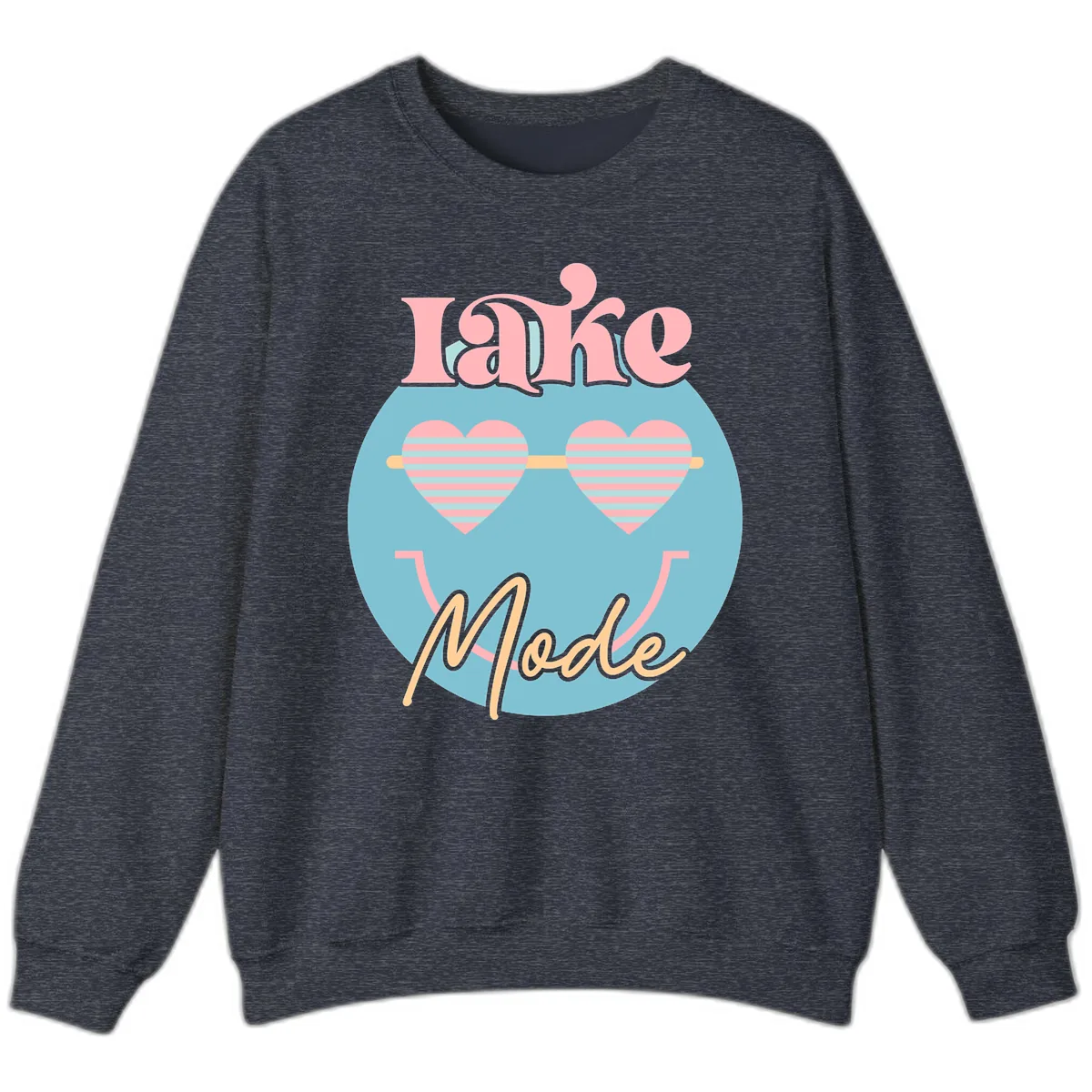 Lake Mode Retro Smiley Face Sweatshirt in Heather Sport Dark Navy
