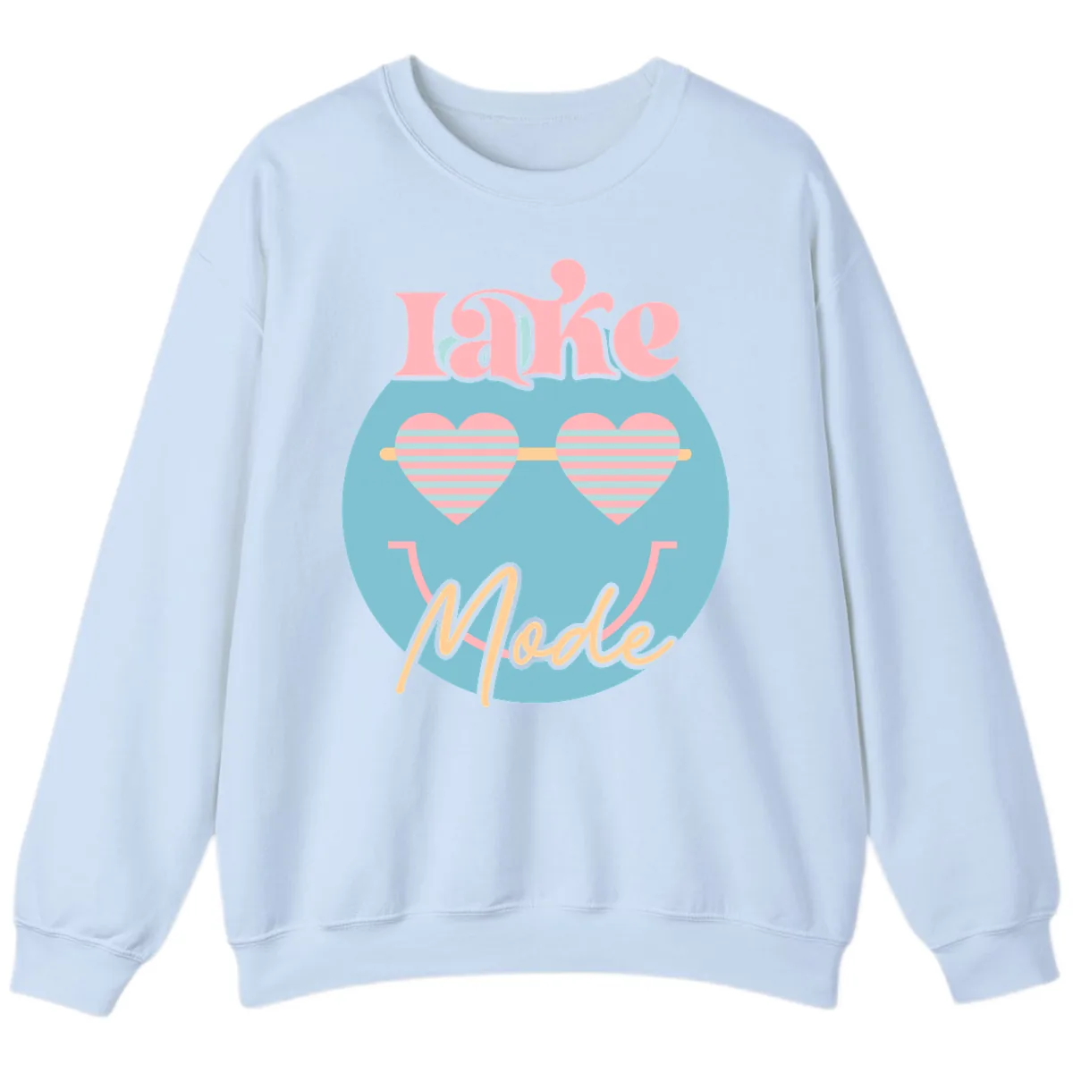 Lake Mode Retro Smiley Face Sweatshirt in Light Blue