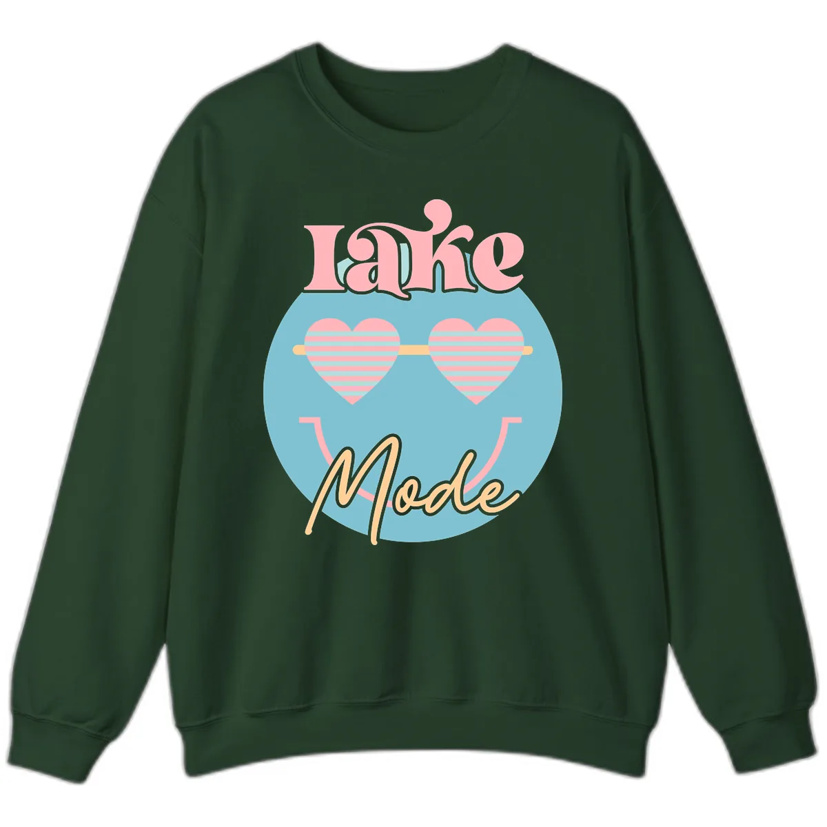 Lake Mode Retro Smiley Face Sweatshirt in Forest Green