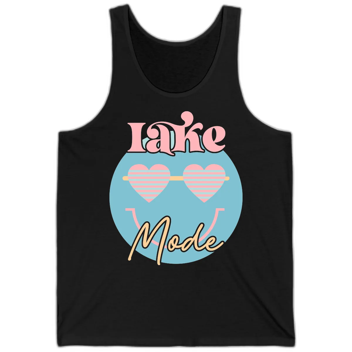 Lake Mode Retro Smiley Face Tank in Black