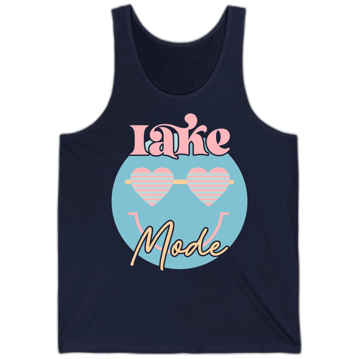 Lake Mode Retro Smiley Face Tank in Navy
