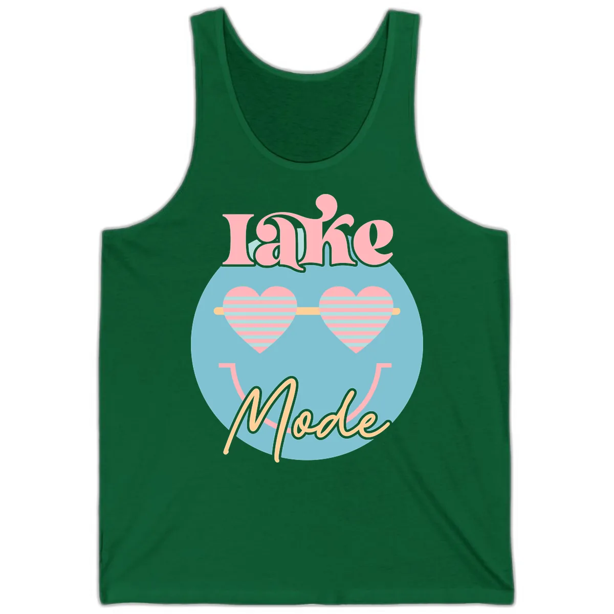 Lake Mode Retro Smiley Face Tank in Kelly