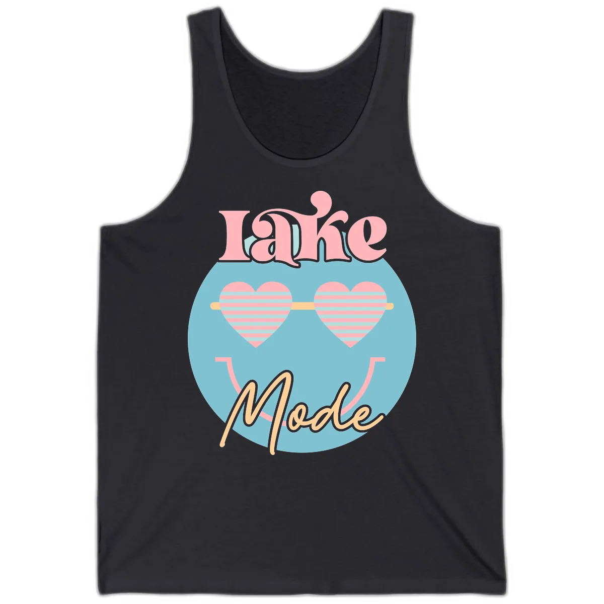 Lake Mode Retro Smiley Face Tank in Dark Grey