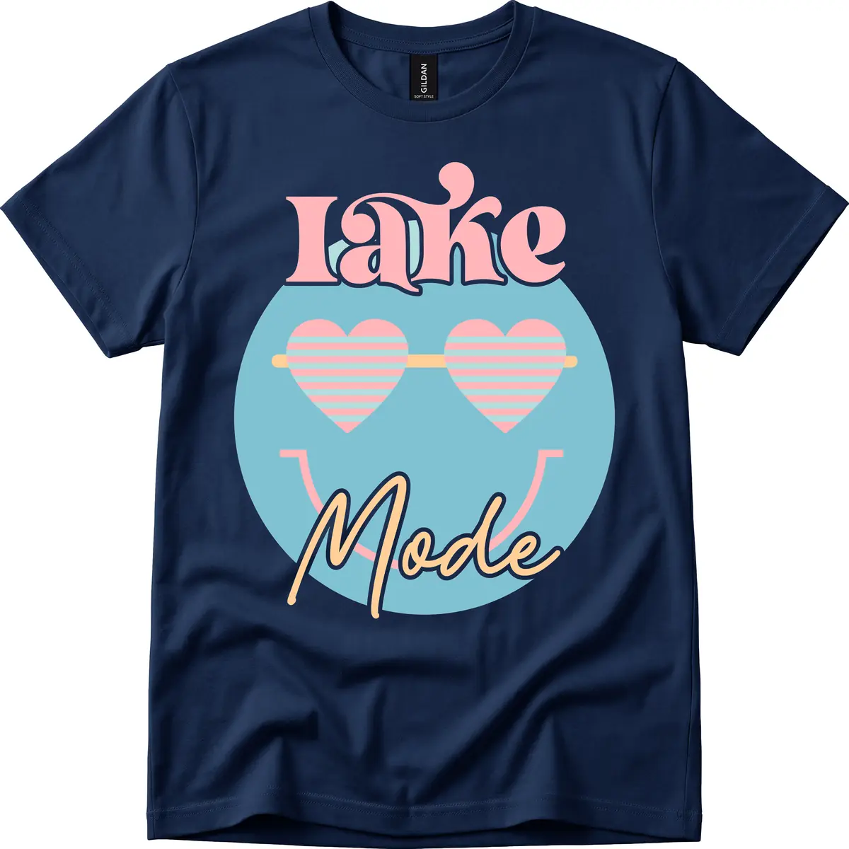 Lake Mode Retro Smiley Face T-Shirt in Navy