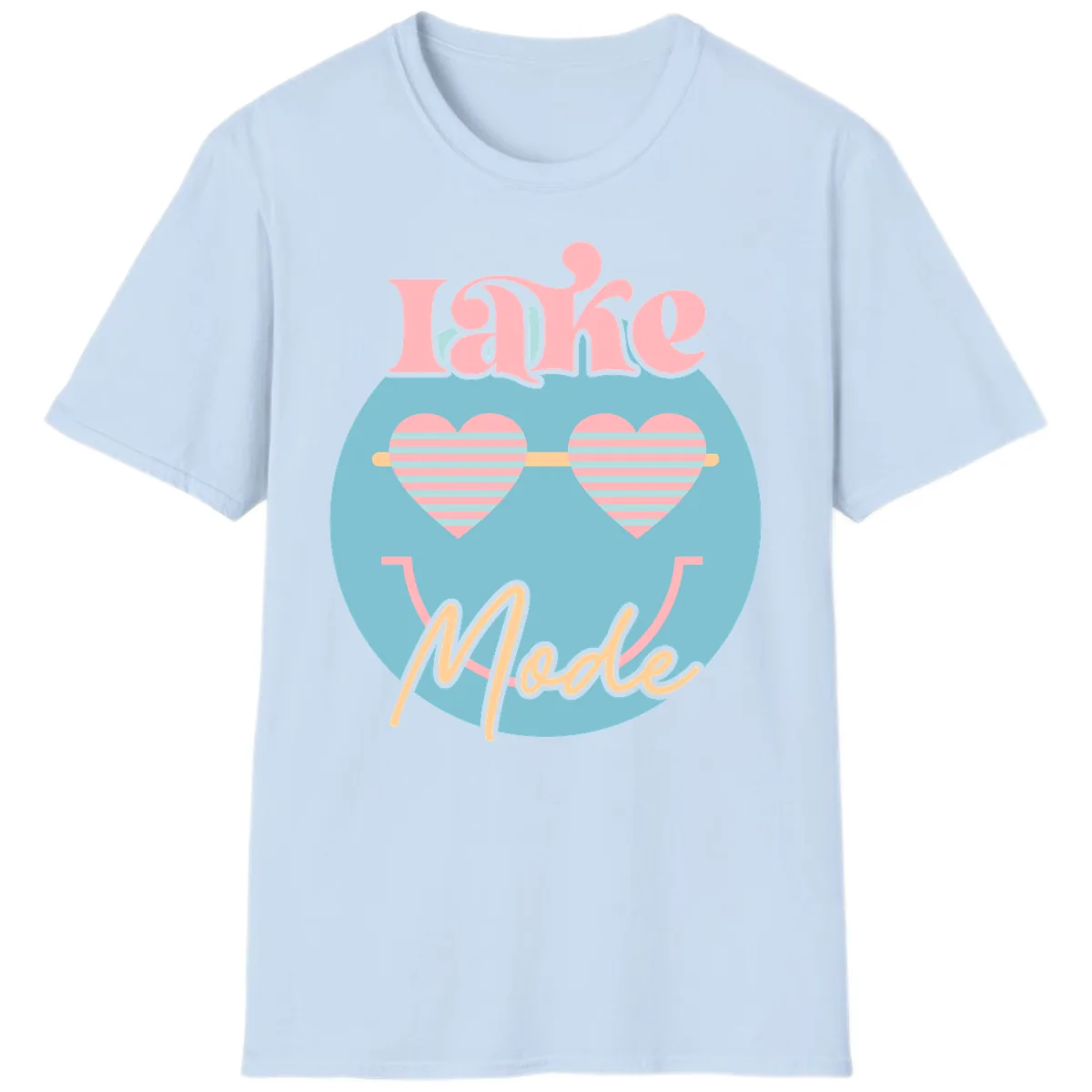 Lake Mode Retro Smiley Face T-Shirt in Light Blue