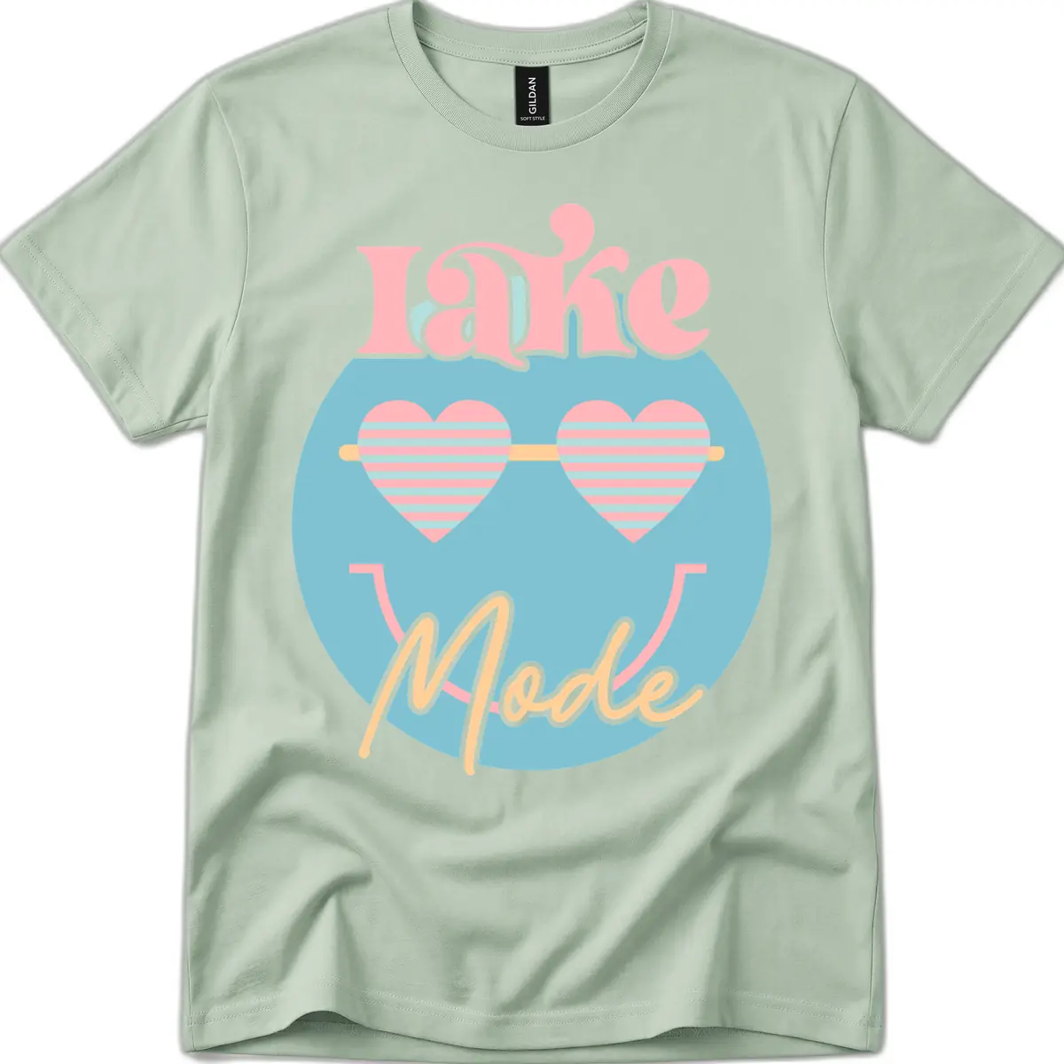 Lake Mode Retro Smiley Face T-Shirt in Sage