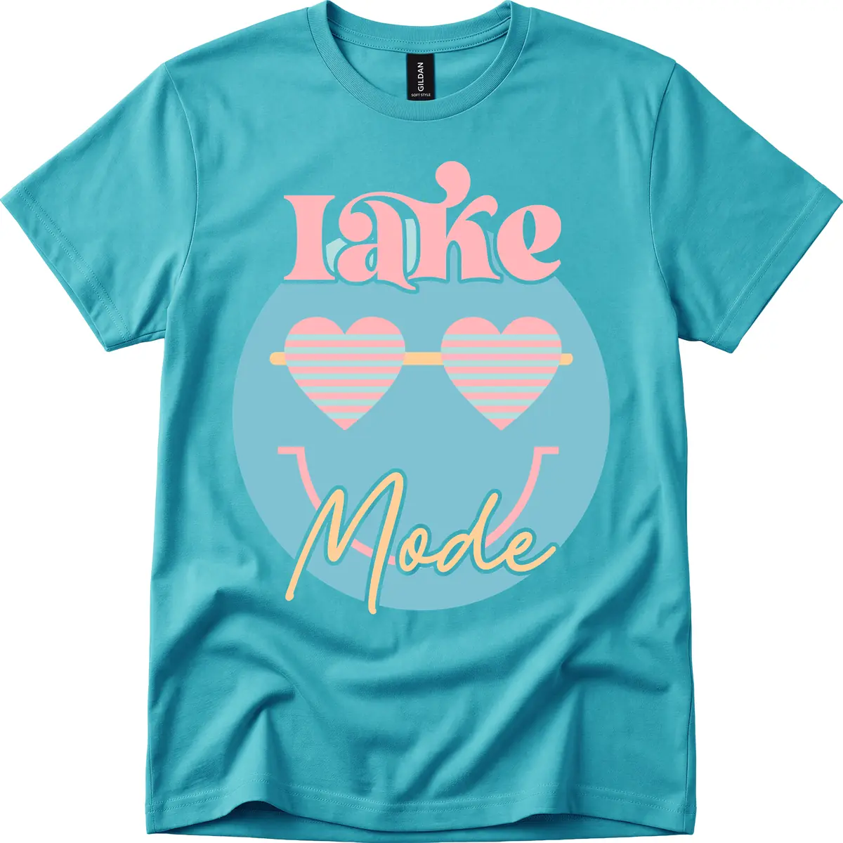 Lake Mode Retro Smiley Face T-Shirt in Tropical Blue
