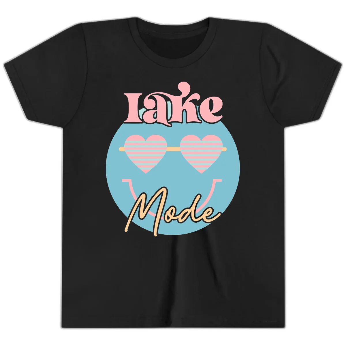 Lake Mode Retro Smiley Face Youth T-Shirt in Black