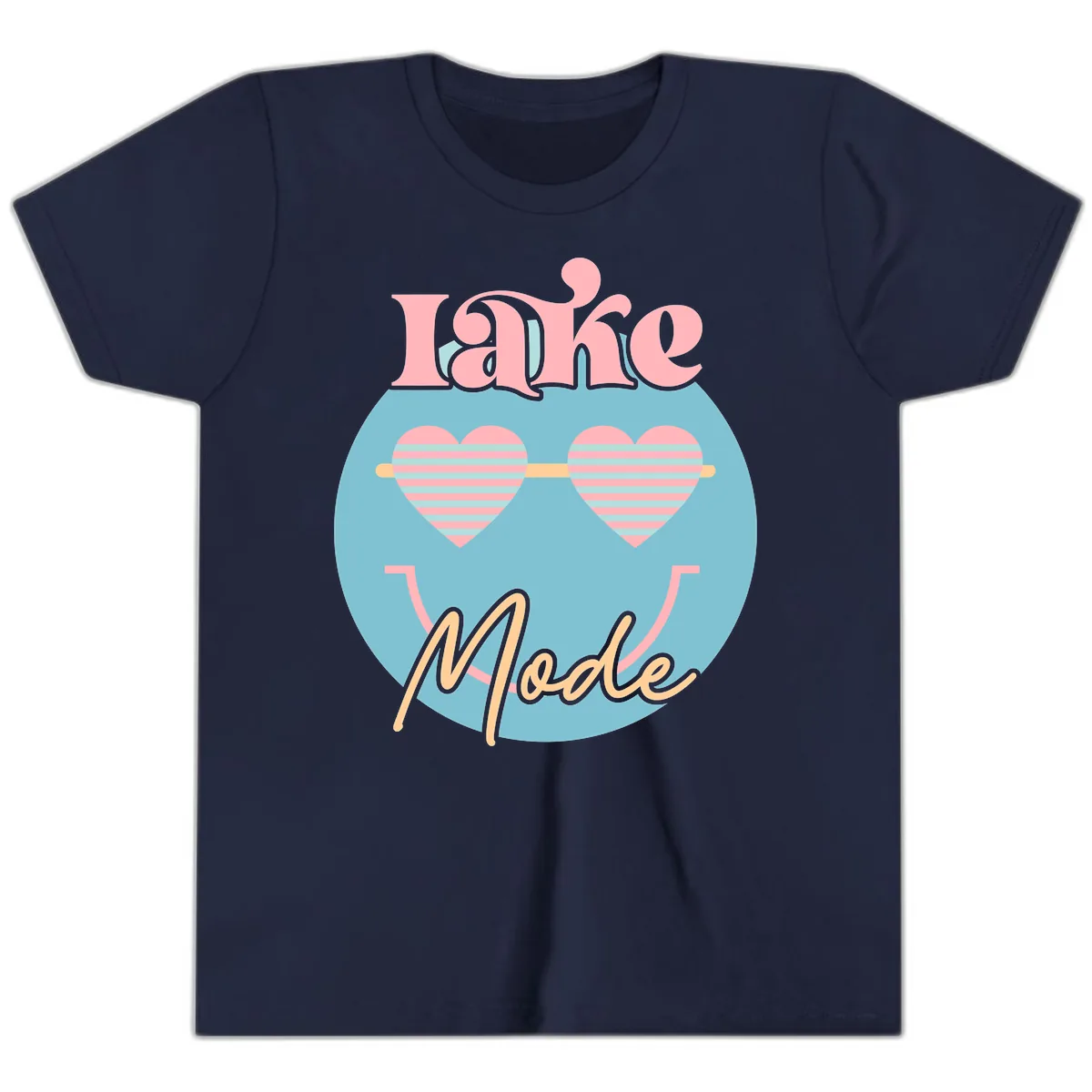 Lake Mode Retro Smiley Face Youth T-Shirt in Navy