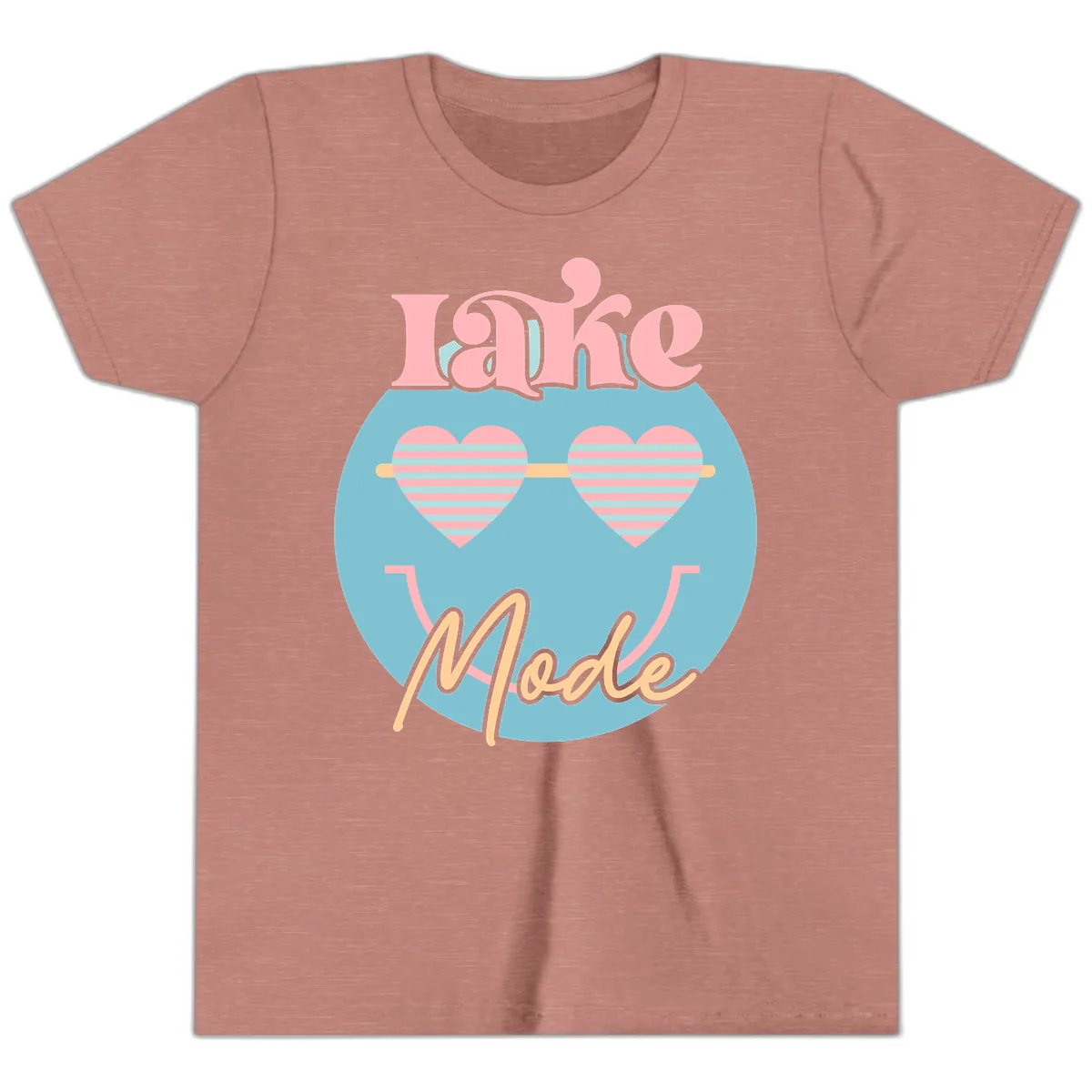 Lake Mode Retro Smiley Face Youth T-Shirt in Heather Mauve