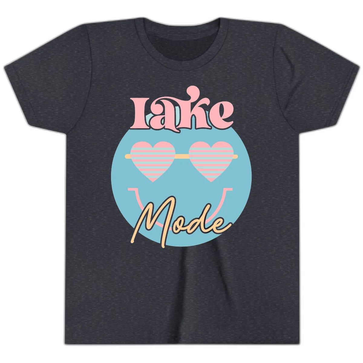 Lake Mode Retro Smiley Face Youth T-Shirt in Heather Navy