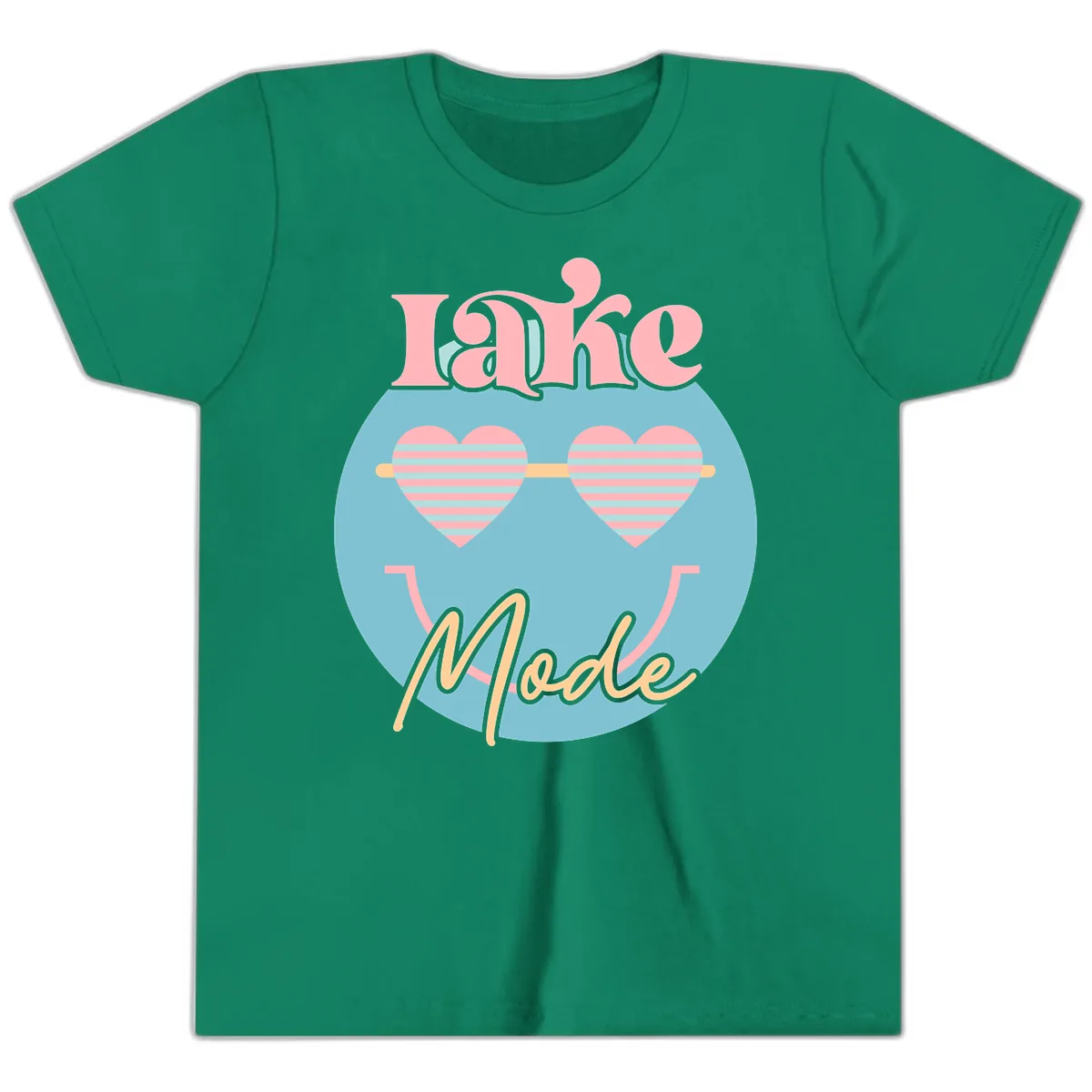 Lake Mode Retro Smiley Face Youth T-Shirt in Kelly