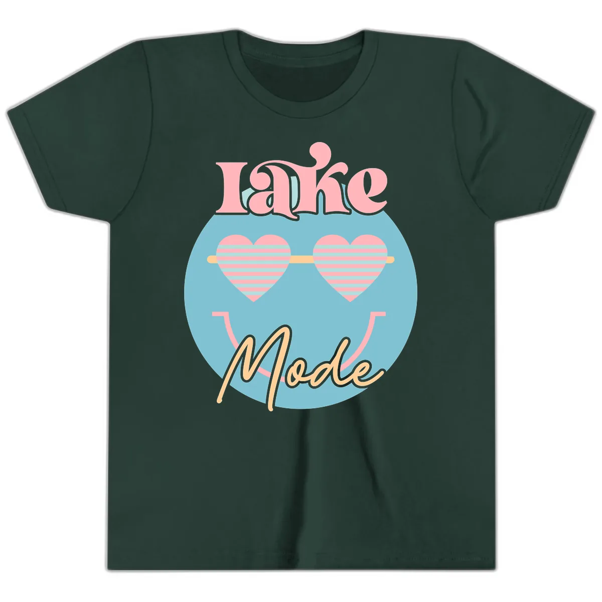 Lake Mode Retro Smiley Face Youth T-Shirt in Forest
