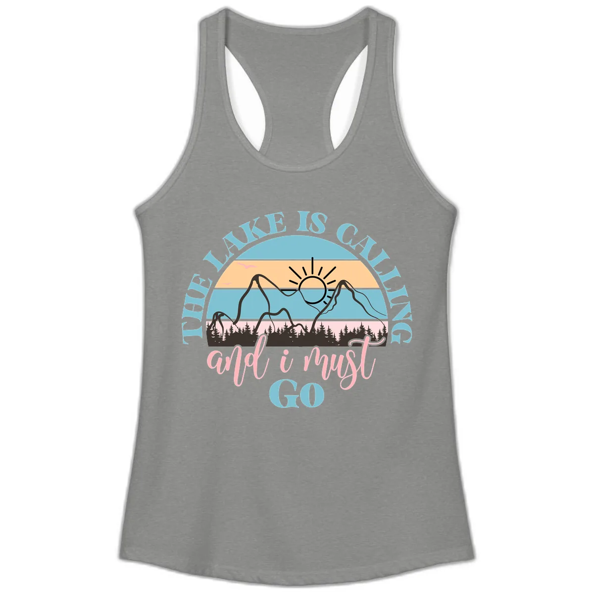 The Lake Is Calling And I Must Go Ladies Tank in Heather Grey