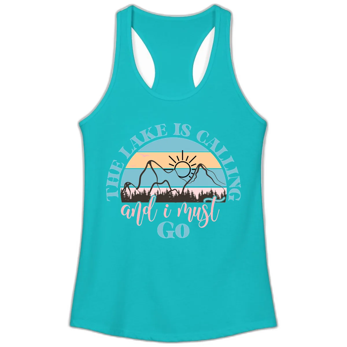 The Lake Is Calling And I Must Go Ladies Tank in Tahiti Blue