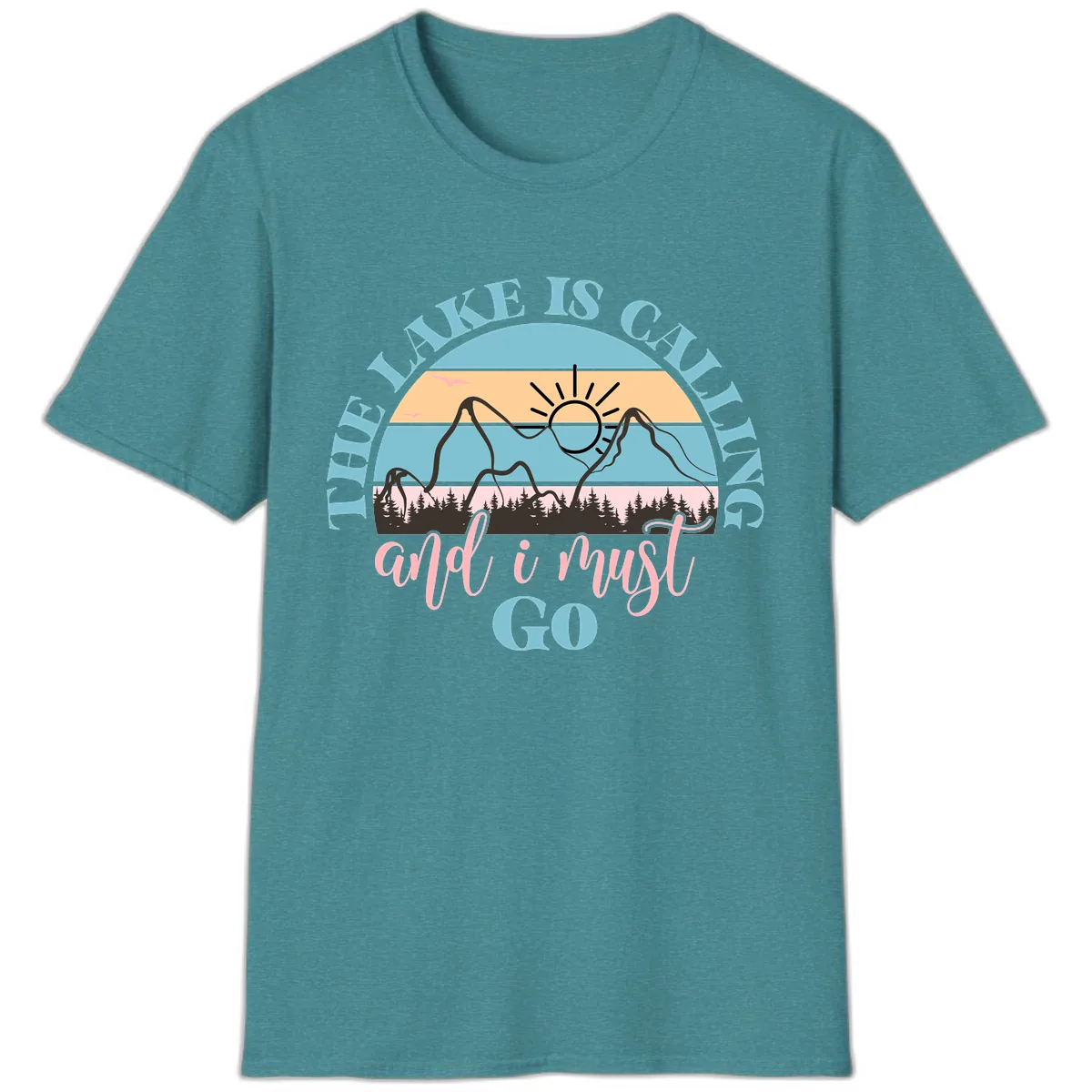 The Lake Is Calling And I Must Go T-Shirt in Heather Galapagos Blue