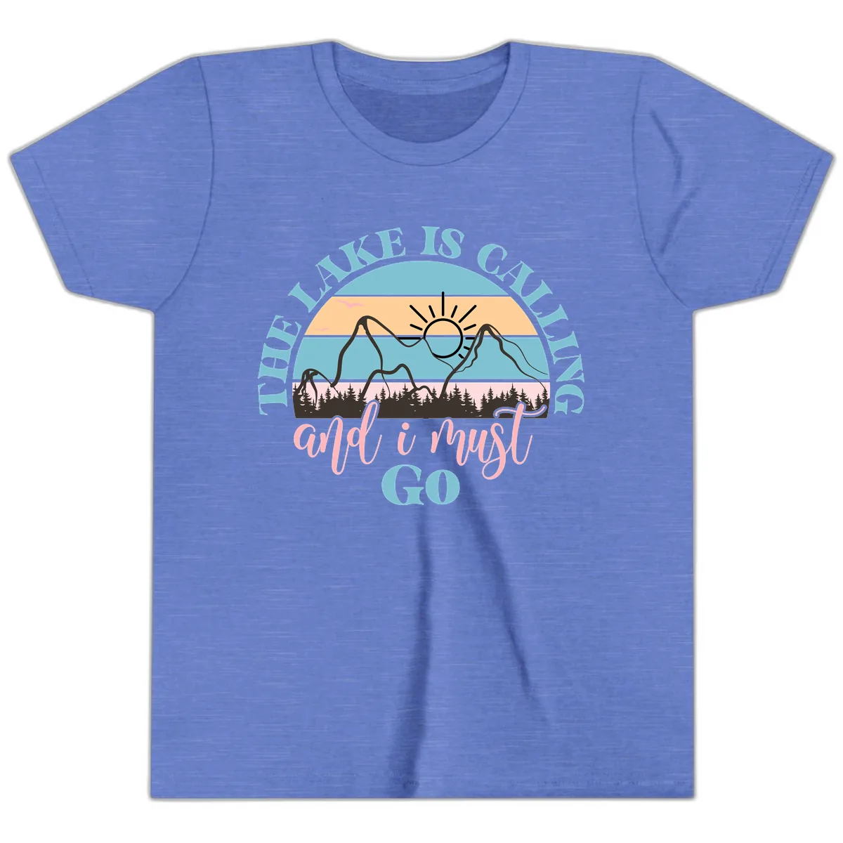 The Lake Is Calling And I Must Go Youth T-Shirt in Heather Columbia Blue