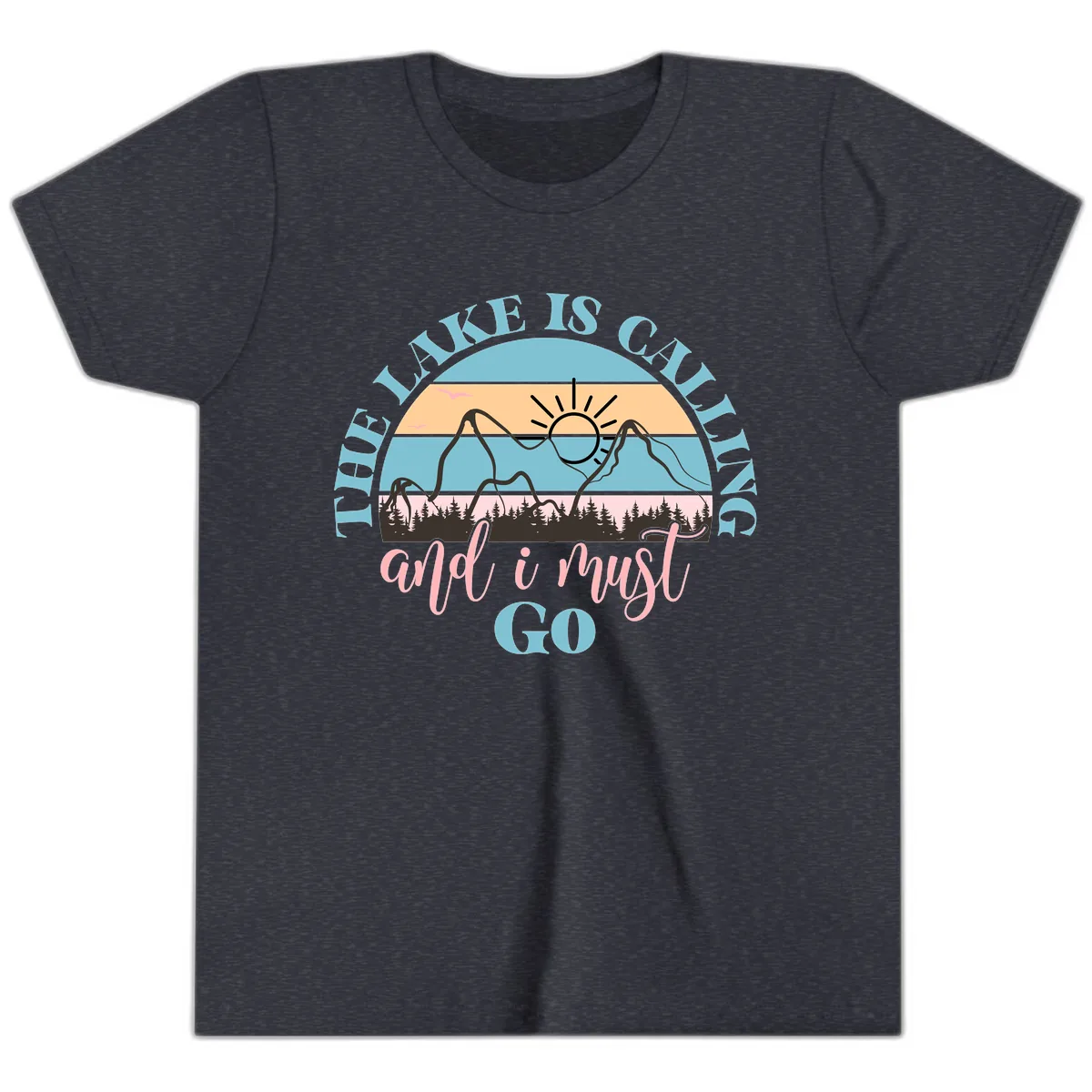 The Lake Is Calling And I Must Go Youth T-Shirt in Heather Navy