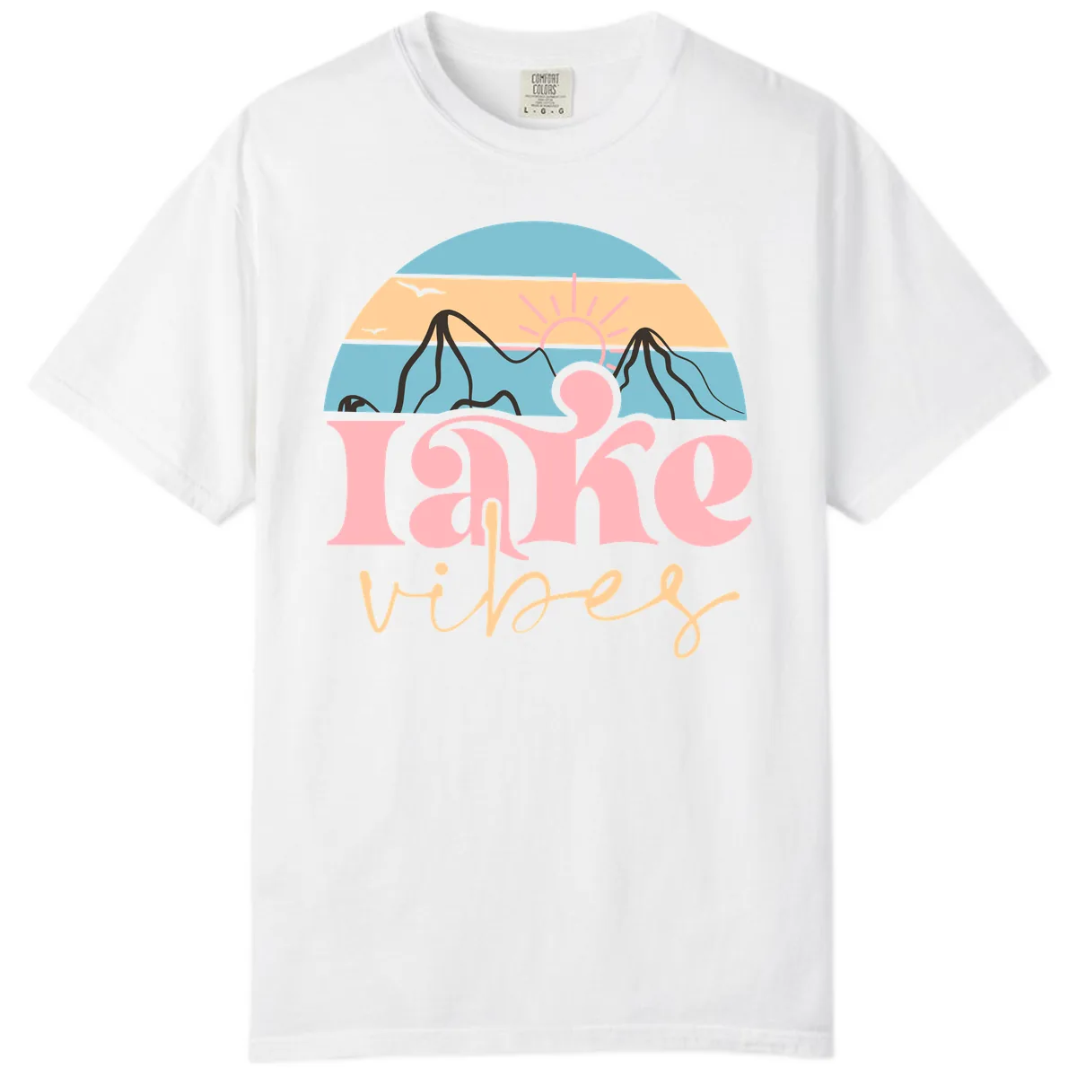 Lake Vibes Retro Sunset Mountain Comfort Color in White