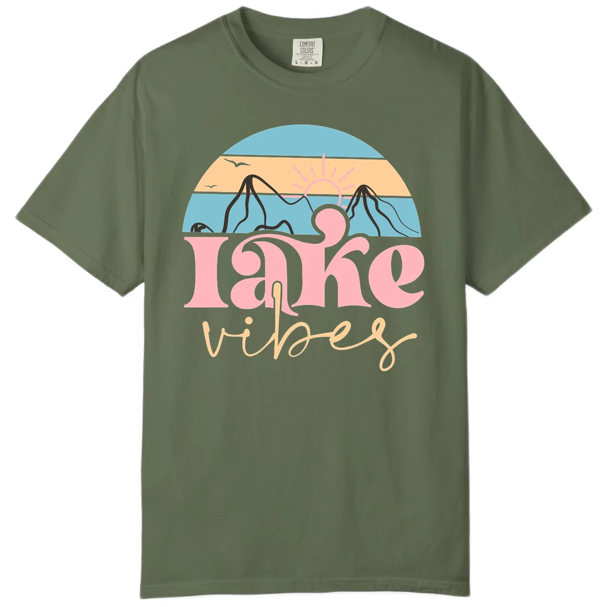 Lake Vibes Retro Sunset Mountain Comfort Color in Sage