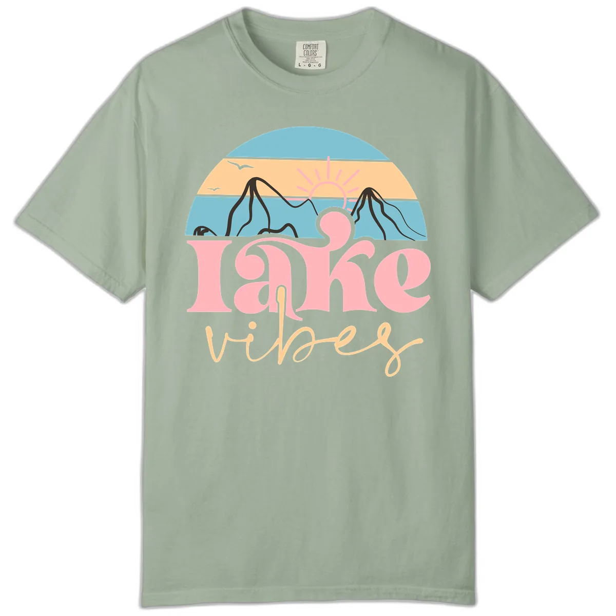 Lake Vibes Retro Sunset Mountain Comfort Color in Bay
