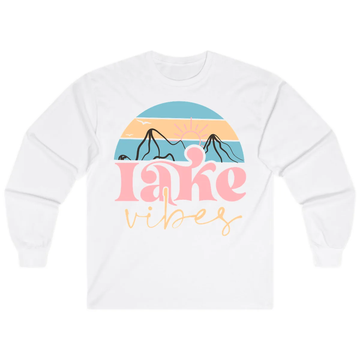Lake Vibes Retro Sunset Mountain Long Sleeve in White