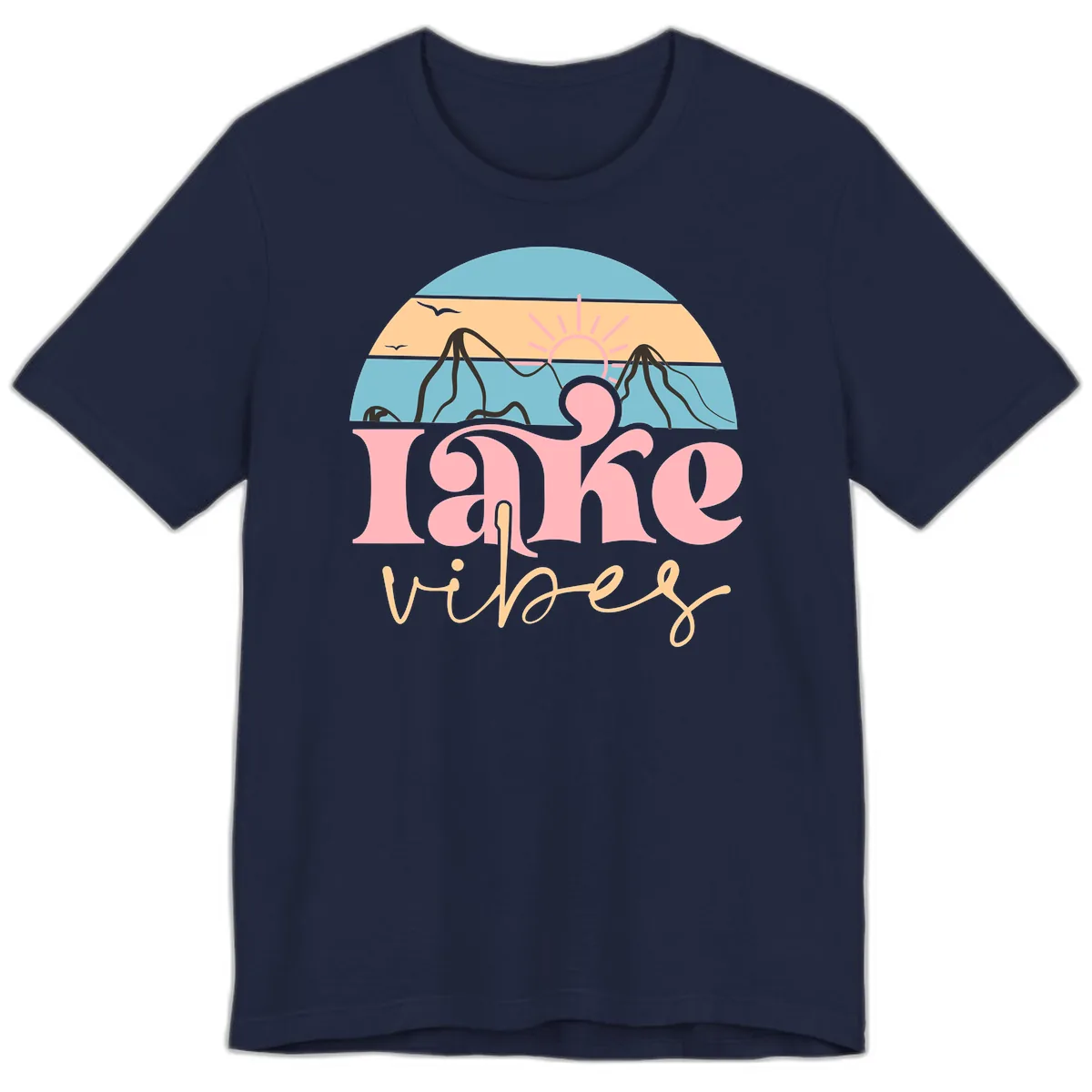 Lake Vibes Retro Sunset Mountain Premium T-Shirt in Navy