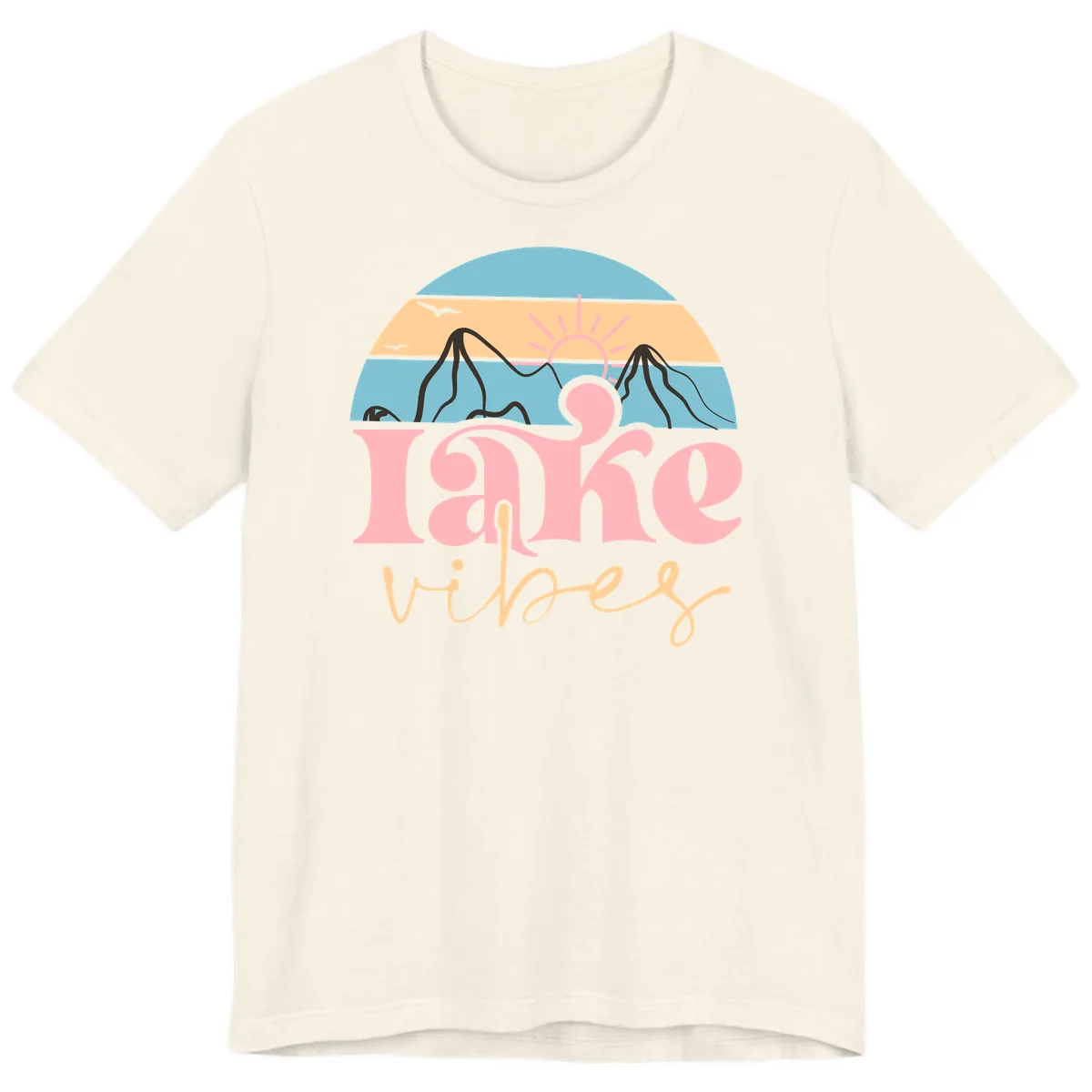 Lake Vibes Retro Sunset Mountain Premium T-Shirt in Natural