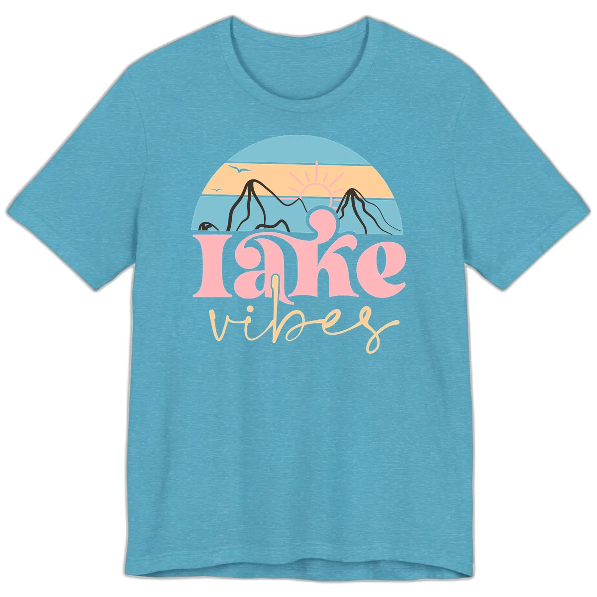 Lake Vibes Retro Sunset Mountain Premium T-Shirt in Heather Aqua
