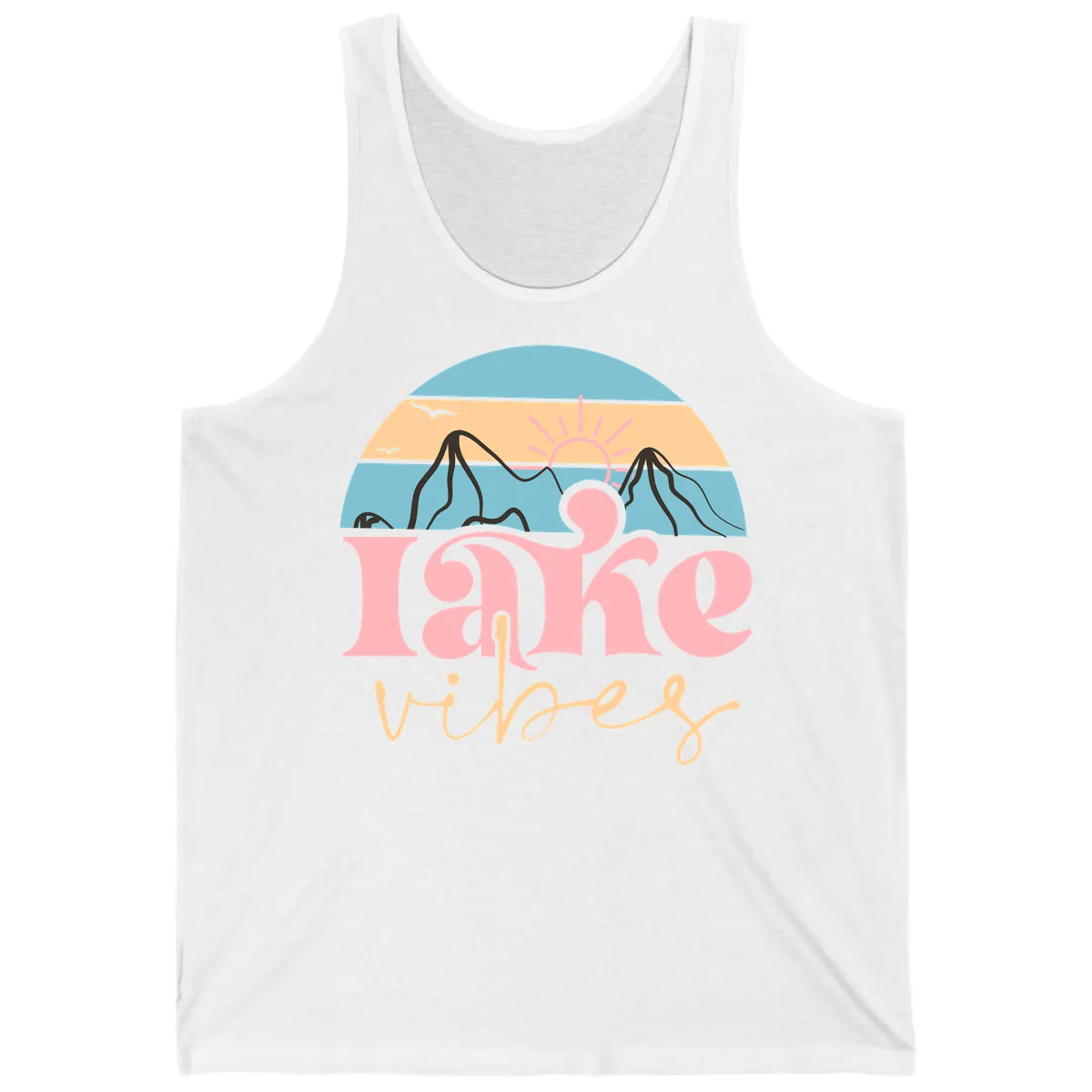 Lake Vibes Retro Sunset Mountain Tank in White