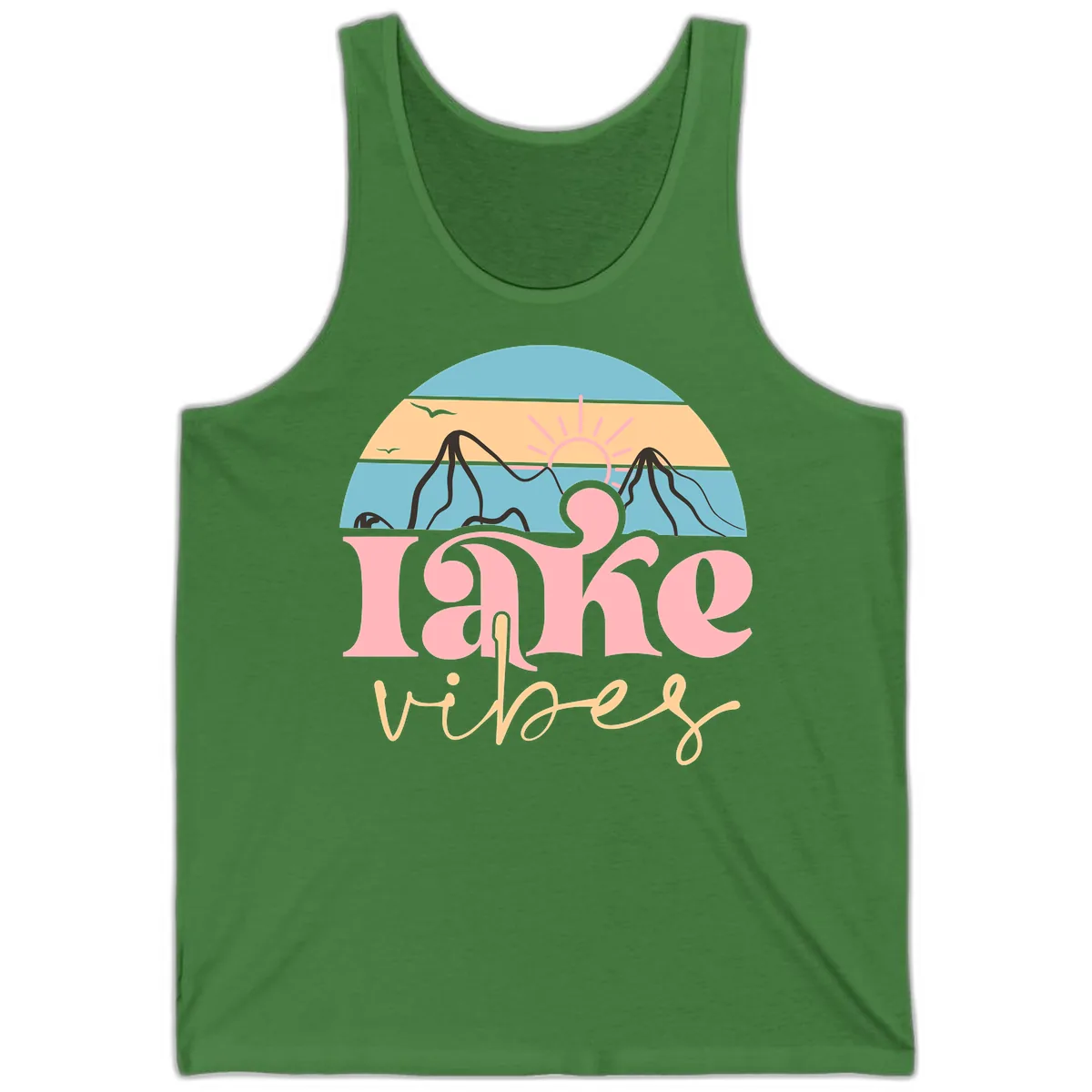 Lake Vibes Retro Sunset Mountain Tank in Leaf