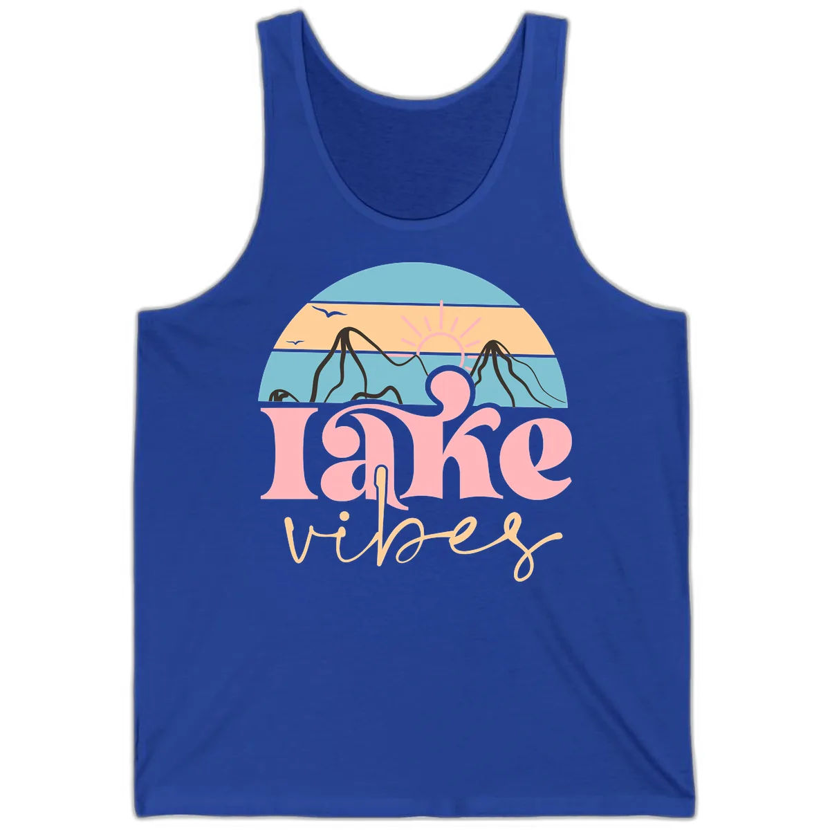 Lake Vibes Retro Sunset Mountain Tank in True Royal