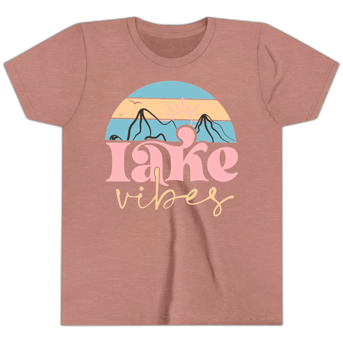 Lake Vibes Retro Sunset Mountain Youth T-Shirt in Heather Mauve