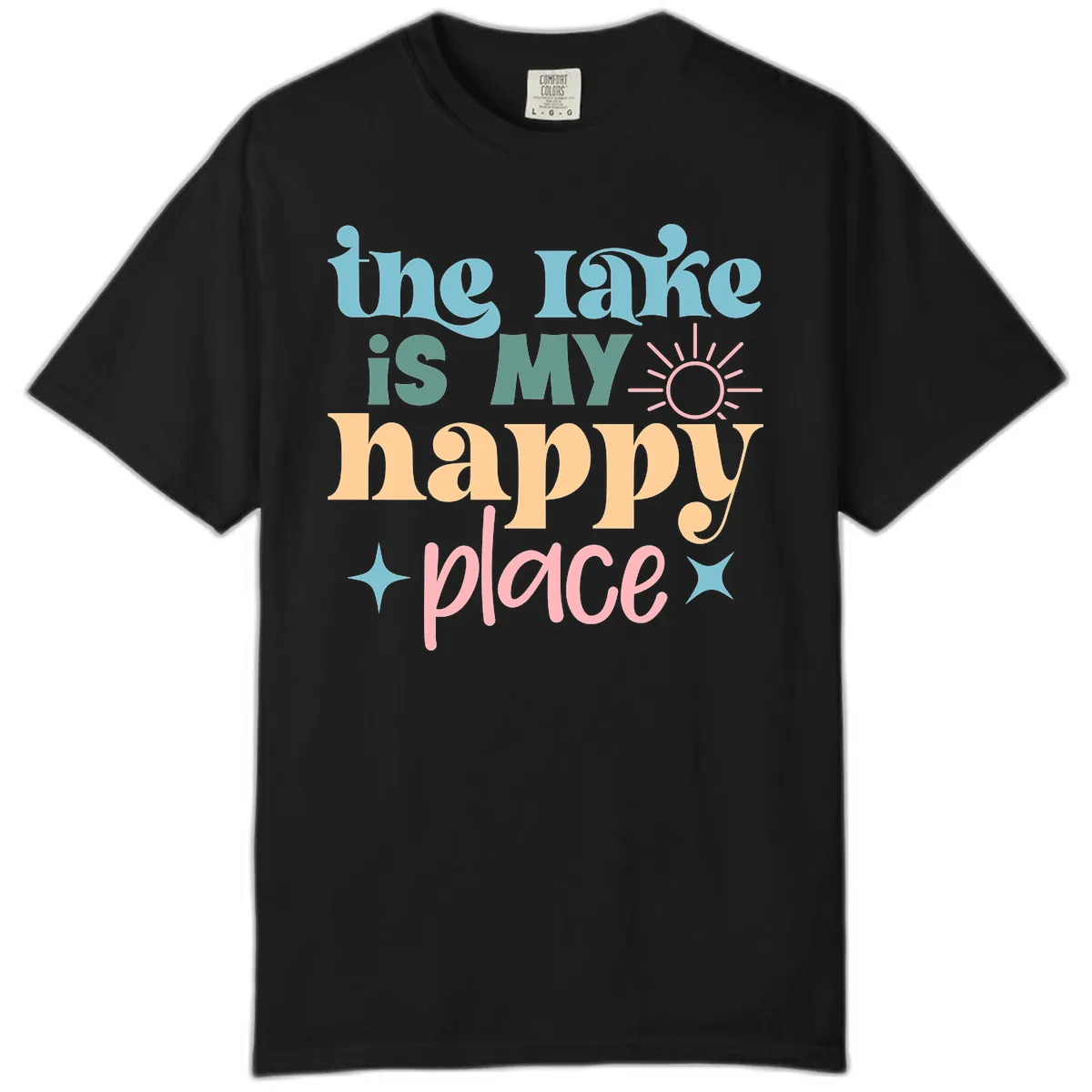 The Lake Is My Happy Place Apparel Comfort Color in Black