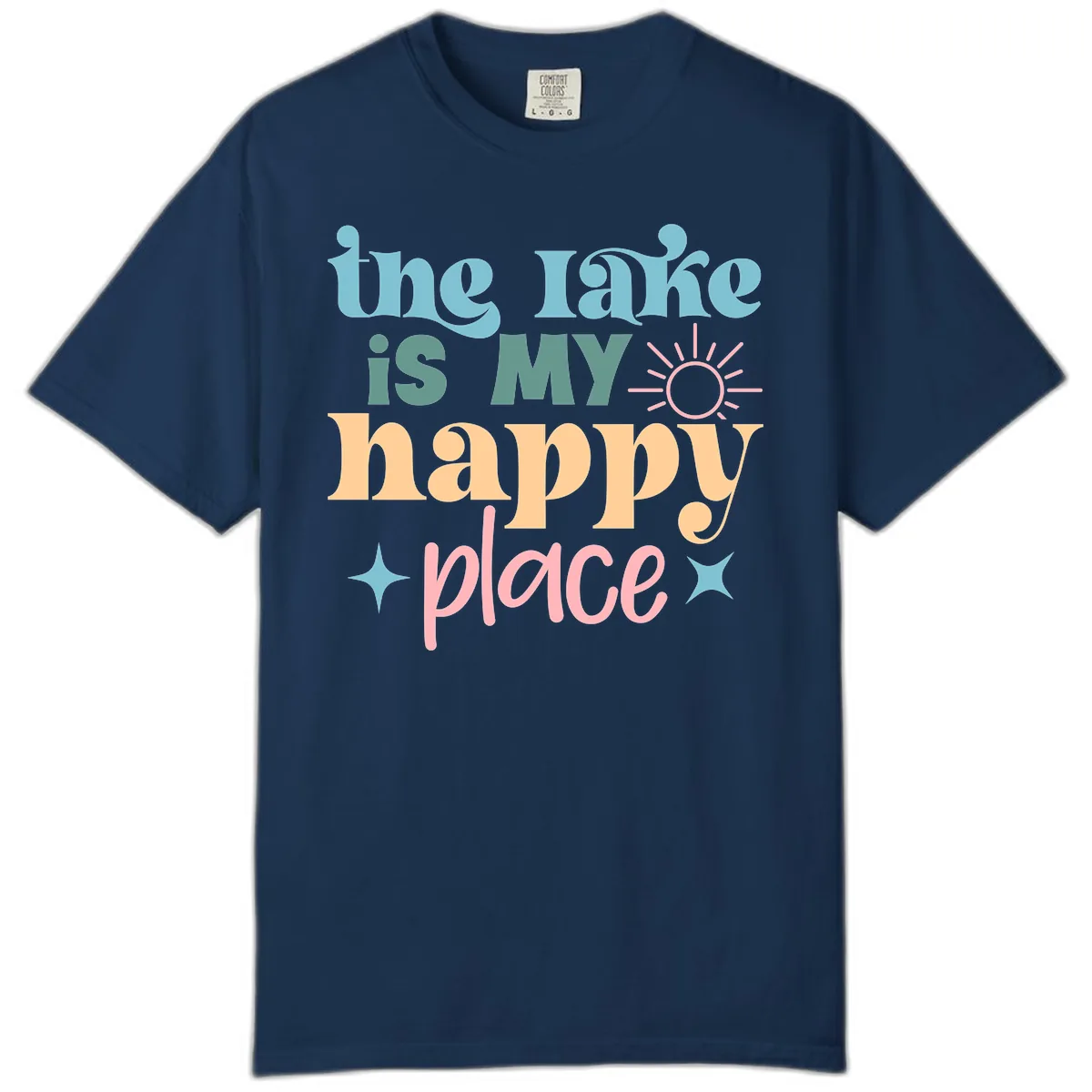 The Lake Is My Happy Place Apparel Comfort Color in Navy