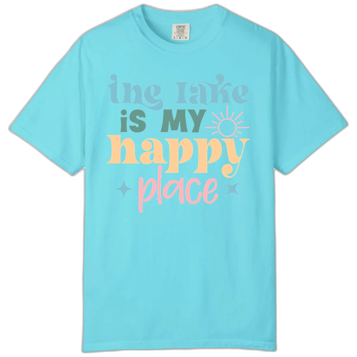 The Lake Is My Happy Place Apparel Comfort Color in Lagoon Blue