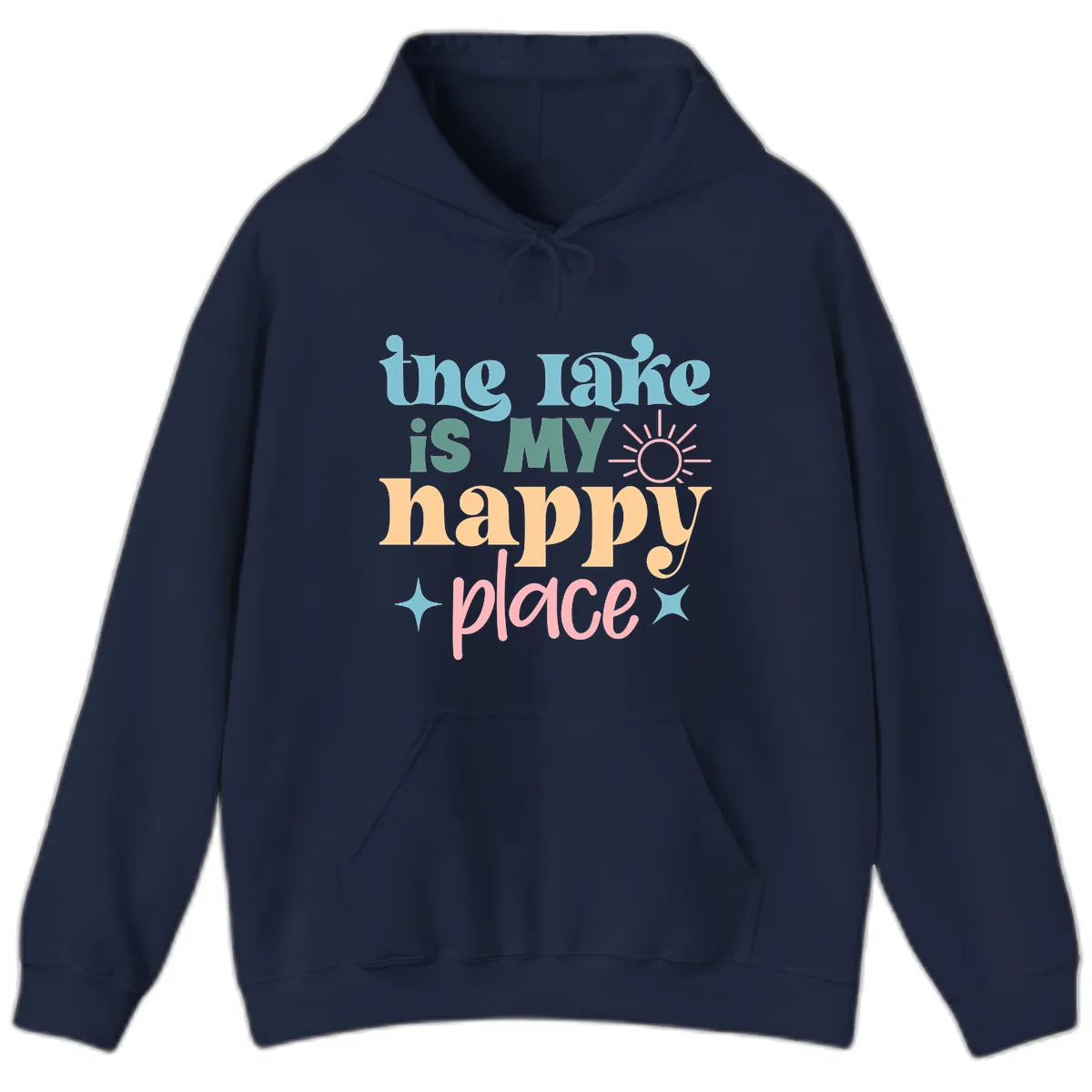 The Lake Is My Happy Place Apparel Hoodie in Navy