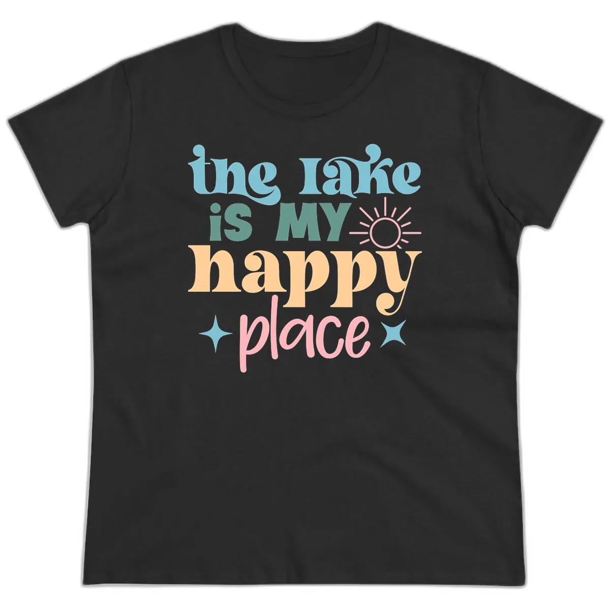 The Lake Is My Happy Place Apparel Ladies Tee in Black
