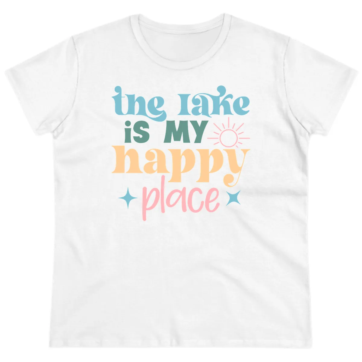 The Lake Is My Happy Place Apparel Ladies Tee in White