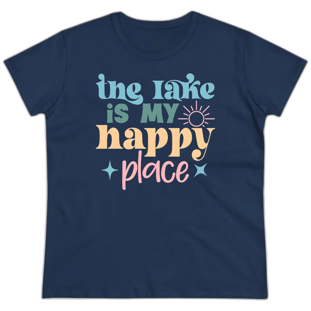 The Lake Is My Happy Place Apparel Ladies Tee in Navy