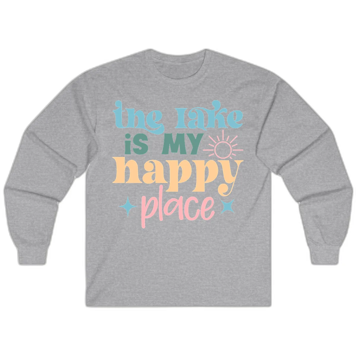 The Lake Is My Happy Place Apparel Long Sleeve in Sport Grey