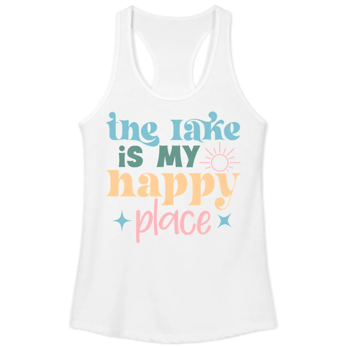 The Lake Is My Happy Place Apparel Ladies Tank in White
