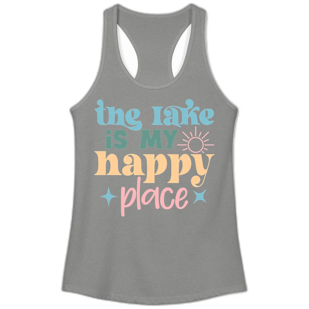 The Lake Is My Happy Place Apparel Ladies Tank in Heather Grey